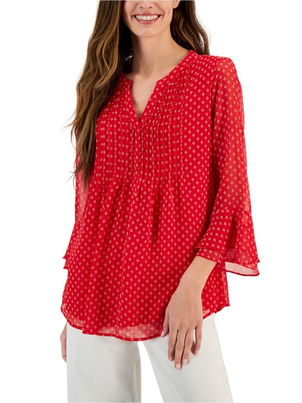 NWT Charter Club Printed Pintuck Top